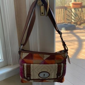 Gorgeous NWT Fossil leather and fabric handbag